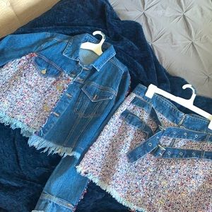 Denim 2 piece skirt set